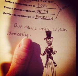 God celebrates our diversity, not our perfection. He is also okay with my doodling in church.